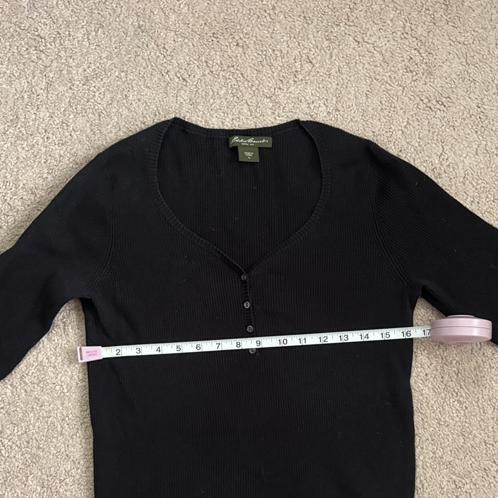 Eddie Bauer Black Ribbed Henley Sweater - Picture 5 of 6